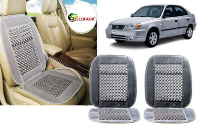 Selifaur Velvet, Wooden Bead Seating Pad For  Hyundai Accent(Front Seats, Back Seats, Office Chair Grey)
