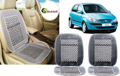 Selifaur Velvet, Wooden Bead Seating Pad For  Hyundai Getz(Front Seats, Back Seats, Office Chair Grey)