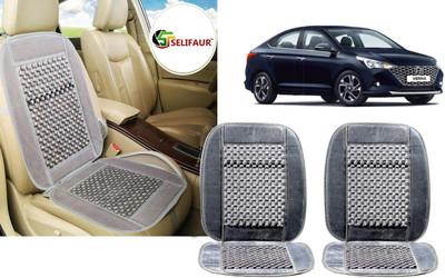 Selifaur Velvet, Wooden Bead Seating Pad For  Hyundai Verna(Front Seats, Back Seats, Office Chair Grey)