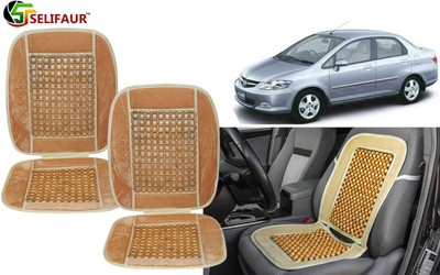 Selifaur Velvet, Wooden Bead Seating Pad For  Honda City(Front Seats, Back Seats, Office Chair Beige)