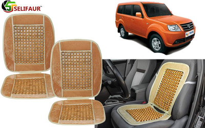 Selifaur Velvet, Wooden Bead Seating Pad For  Tata Grand Dicor(Front Seats, Back Seats, Office Chair Beige)
