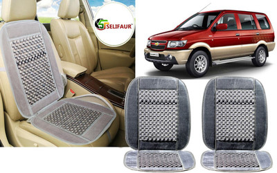 Selifaur Velvet, Wooden Bead Seating Pad For  Chevrolet Tavera(Front Seats, Back Seats, Office Chair Grey)