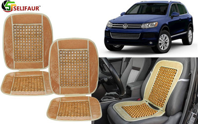 Selifaur Velvet, Wooden Bead Seating Pad For  Volkswagen Touareg(Front Seats, Back Seats, Office Chair Beige)