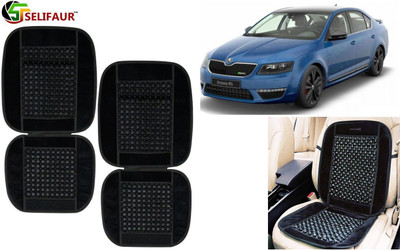 Selifaur Velvet, Wooden Bead Seating Pad For  Skoda Octavia(Front Seats, Back Seats, Office Chair Black)