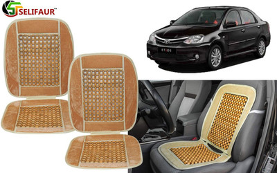 Selifaur Velvet, Wooden Bead Seating Pad For  Toyota Etios(Front Seats, Back Seats, Office Chair Beige)