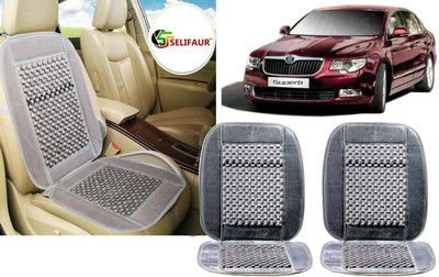Selifaur Velvet, Wooden Bead Seating Pad For  Skoda Superb(Front Seats, Back Seats, Office Chair Grey)