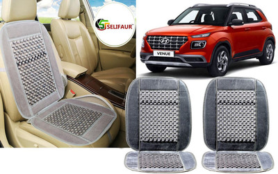 Selifaur Velvet, Wooden Bead Seating Pad For  Hyundai Verna(Front Seats, Back Seats, Office Chair Grey)