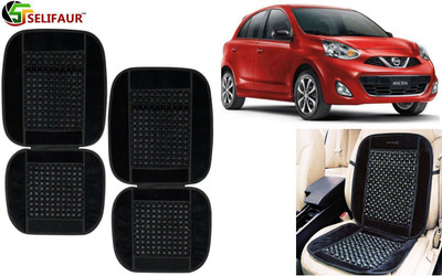 Selifaur Velvet, Wooden Bead Seating Pad For  Nissan Micra(Front Seats, Back Seats, Office Chair Black)