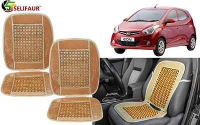 Selifaur Velvet, Wooden Bead Seating Pad For  Hyundai Eon(Front Seats, Back Seats, Office Chair Beige)