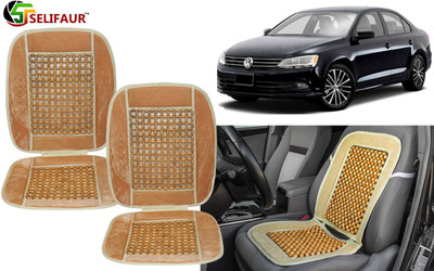 Selifaur Velvet, Wooden Bead Seating Pad For  Volkswagen Jetta(Front Seats, Back Seats, Office Chair Beige)