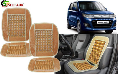 Selifaur Velvet, Wooden Bead Seating Pad For  Maruti Suzuki WagonR(Front Seats, Back Seats, Office Chair Beige)
