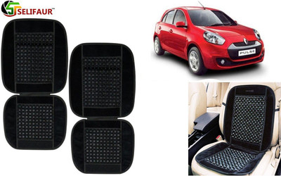 Selifaur Velvet, Wooden Bead Seating Pad For  Renault Pulse(Front Seats, Back Seats, Office Chair Black)
