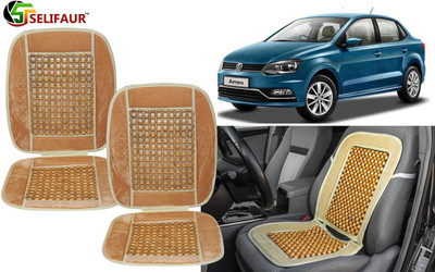 Selifaur Velvet, Wooden Bead Seating Pad For  Volkswagen Universal For Car(Front Seats, Back Seats, Office Chair Beige)