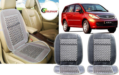 Selifaur Velvet, Wooden Bead Seating Pad For  Tata Aria(Front Seats, Back Seats, Office Chair Grey)