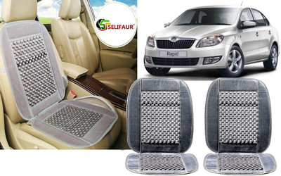 Selifaur Velvet, Wooden Bead Seating Pad For  Skoda Rapid(Front Seats, Back Seats, Office Chair Grey)