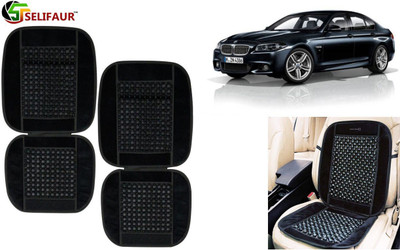 Selifaur Velvet, Wooden Bead Seating Pad For  BMW 5 Series(Front Seats, Back Seats, Office Chair Black)