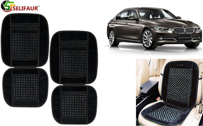 Selifaur Velvet, Wooden Bead Seating Pad For  BMW 3 Series(Front Seats, Back Seats, Office Chair Black)