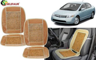 Selifaur Velvet, Wooden Bead Seating Pad For  Honda Civic(Front Seats, Back Seats, Office Chair Beige)