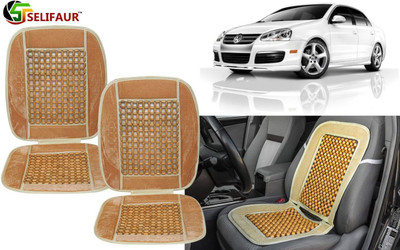 Selifaur Velvet, Wooden Bead Seating Pad For  Volkswagen Jetta(Front Seats, Back Seats, Office Chair Beige)