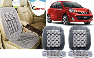 Selifaur Velvet, Wooden Bead Seating Pad For  Nissan Micra(Front Seats, Back Seats, Office Chair Grey)