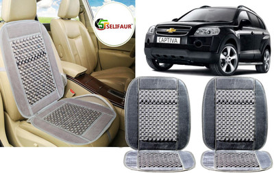 Selifaur Velvet, Wooden Bead Seating Pad For  Chevrolet Captiva(Front Seats, Back Seats, Office Chair Grey)