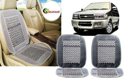 Selifaur Velvet, Wooden Bead Seating Pad For  Chevrolet Tavera(Front Seats, Back Seats, Office Chair Grey)