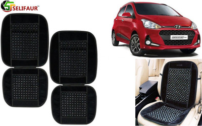 Selifaur Velvet, Wooden Bead Seating Pad For  Hyundai Grand i10(Front Seats, Back Seats, Office Chair Black)