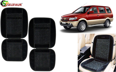 Selifaur Velvet, Wooden Bead Seating Pad For  Chevrolet Tavera(Front Seats, Back Seats, Office Chair Black)