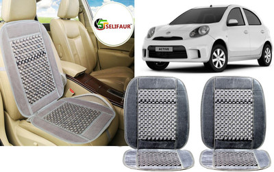 Selifaur Velvet, Wooden Bead Seating Pad For  Nissan Micra Active(Front Seats, Back Seats, Office Chair Grey)
