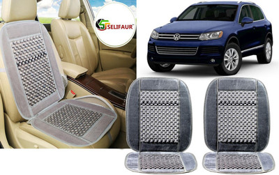 Selifaur Velvet, Wooden Bead Seating Pad For  Volkswagen Touareg(Front Seats, Back Seats, Office Chair Grey)