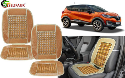 Selifaur Velvet, Wooden Bead Seating Pad For  Renault CT(Front Seats, Back Seats, Office Chair Beige)
