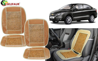 Selifaur Velvet, Wooden Bead Seating Pad For  Chevrolet Sail(Front Seats, Back Seats, Office Chair Beige)