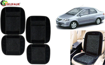 Selifaur Velvet, Wooden Bead Seating Pad For  Honda City(Front Seats, Back Seats, Office Chair Black)