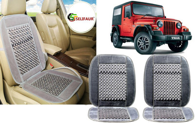 Selifaur Velvet, Wooden Bead Seating Pad For  Mahindra Thar(Front Seats, Back Seats, Office Chair Grey)
