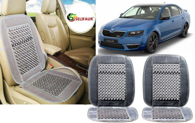 Selifaur Velvet, Wooden Bead Seating Pad For  Skoda Octavia(Front Seats, Back Seats, Office Chair Grey)