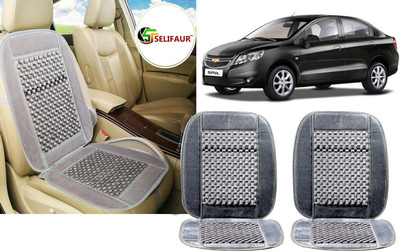 Selifaur Velvet, Wooden Bead Seating Pad For  Chevrolet Sail(Front Seats, Back Seats, Office Chair Grey)