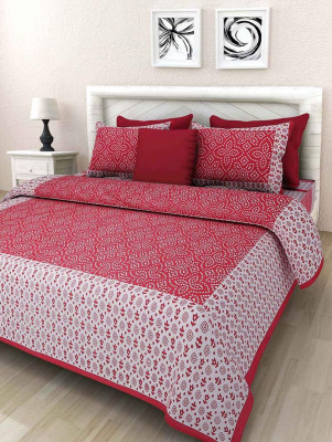 Soft Double Cotton Bed sheet 144 TC Cotton Queen Jaipuri Prints Flat Bedsheet(Pack of 1, Red)