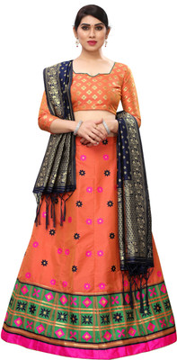 Exclusive Designer Self Design Semi Stitched Lehenga Choli(Orange)