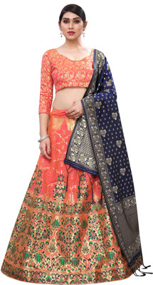 Exclusive Designer Self Design Semi Stitched Lehenga Choli(Orange)