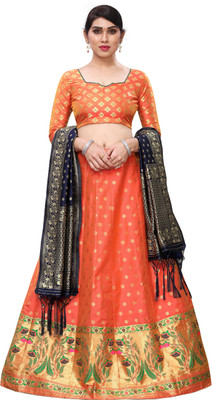 Exclusive Designer Self Design Semi Stitched Lehenga Choli(Orange)