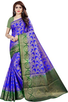 RYN ENTERPRISE Woven Banarasi Jacquard Saree(Blue)