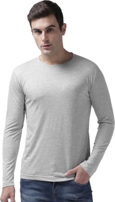 INDIZO Solid Men Round Neck Grey T-Shirt