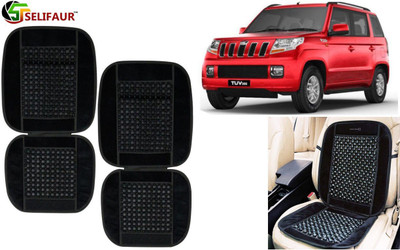 Selifaur Velvet, Wooden Bead Seating Pad For  Mahindra TUV-300(Front Seats, Back Seats, Office Chair Black)