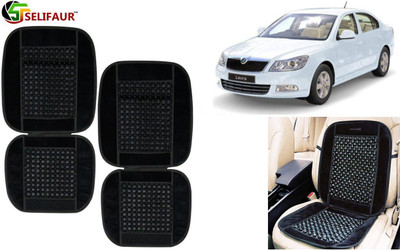 Selifaur Velvet, Wooden Bead Seating Pad For  Skoda Laura(Front Seats, Back Seats, Office Chair Black)