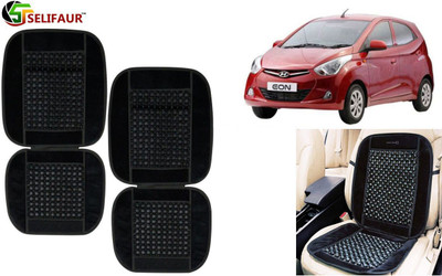 Selifaur Velvet, Wooden Bead Seating Pad For  Hyundai Eon(Front Seats, Back Seats, Office Chair Black)