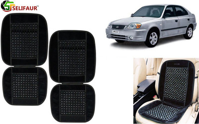 Selifaur Velvet, Wooden Bead Seating Pad For  Hyundai Accent(Front Seats, Back Seats, Office Chair Black)