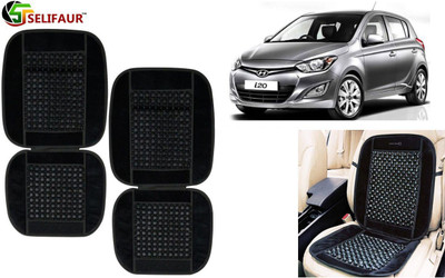 Selifaur Velvet, Wooden Bead Seating Pad For  Hyundai e2o(Front Seats, Back Seats, Office Chair Black)