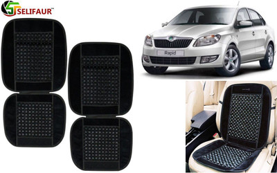 Selifaur Velvet, Wooden Bead Seating Pad For  Skoda Rapid(Front Seats, Back Seats, Office Chair Black)
