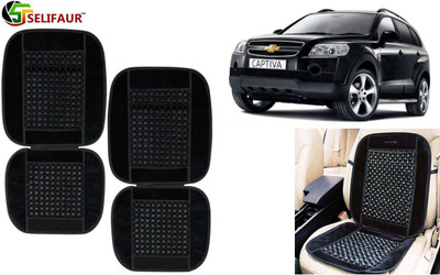 Selifaur Velvet, Wooden Bead Seating Pad For  Chevrolet Captiva(Front Seats, Back Seats, Office Chair Black)