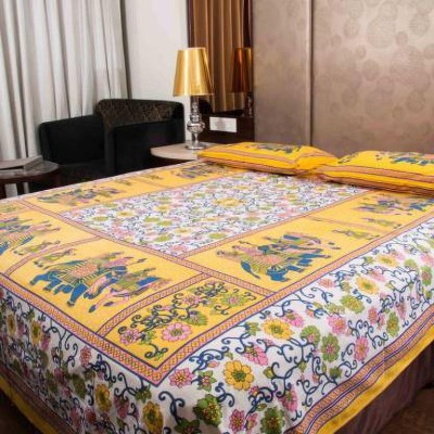 FABBON INDIA 280 TC Cotton Double Jaipuri Prints Flat Bedsheet(Pack of 1, Yellow)